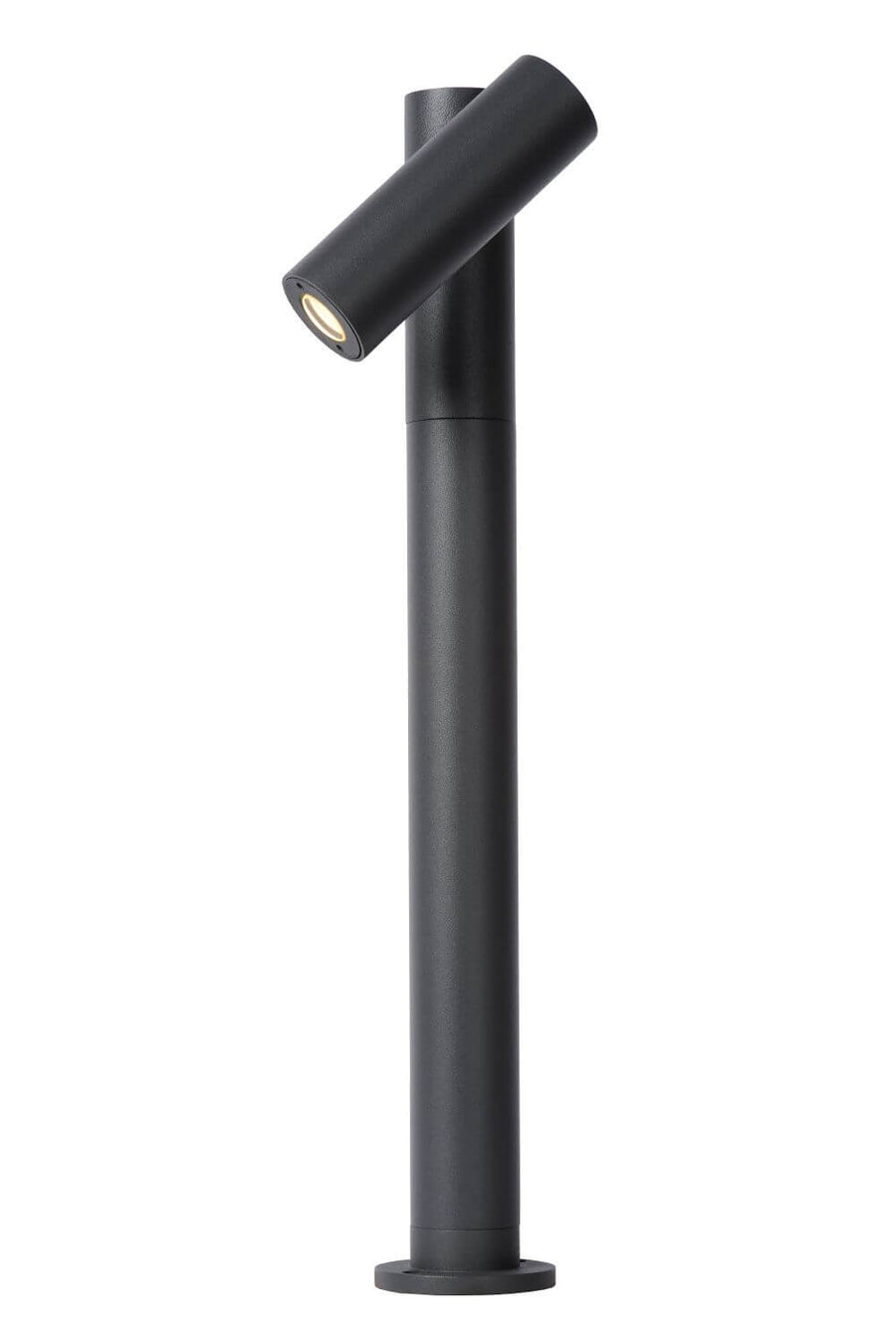 Vue produit de face sur fond blanc, borne cylindrique anthracite entière