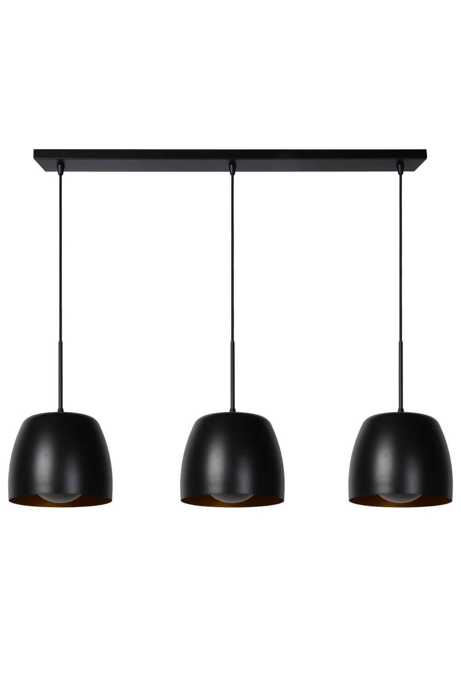Suspension Nolan 3 lumières noire et dorée mat