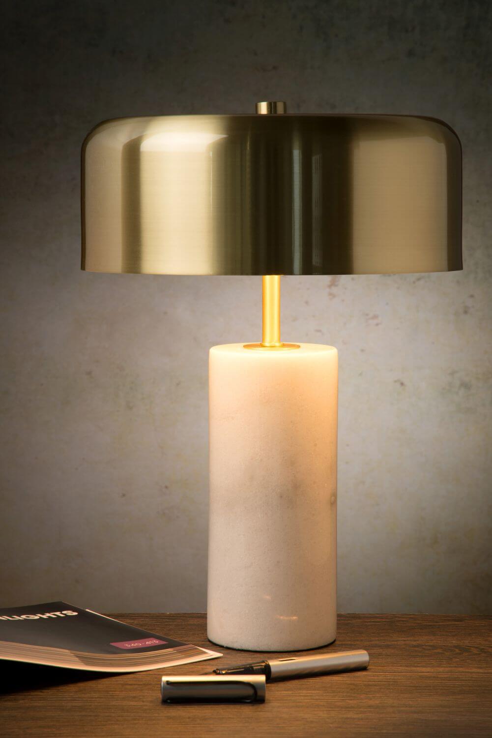 Lampe à poser Mirasol 3 lumières blanche et dorée mat, marbre