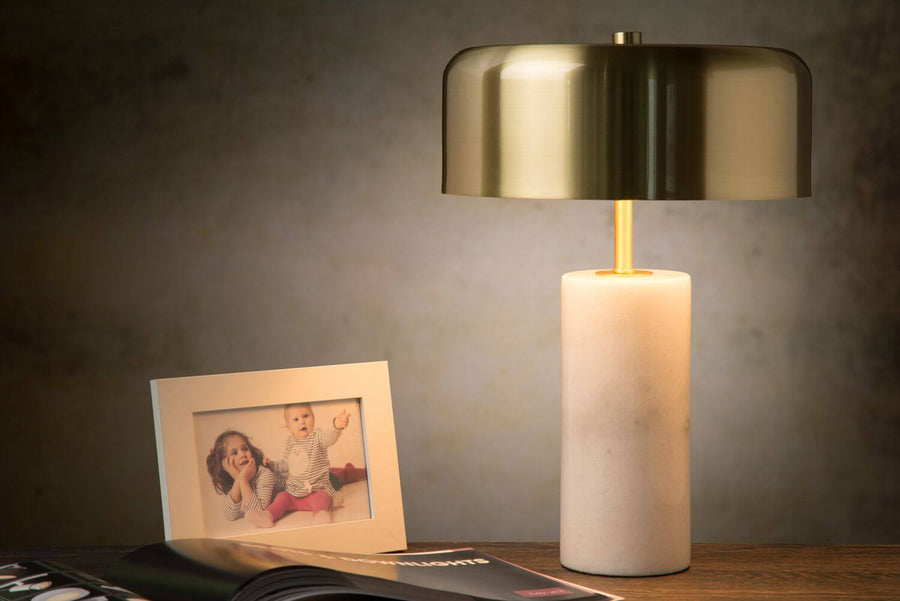Lampe à poser Mirasol 3 lumières blanche et dorée mat, marbre