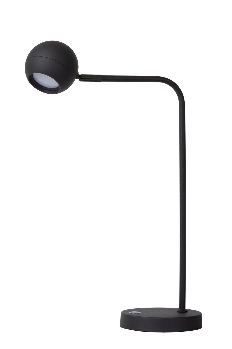 Lampe noire entière avec tête orientée vers l'avant et interrupteur sur socle