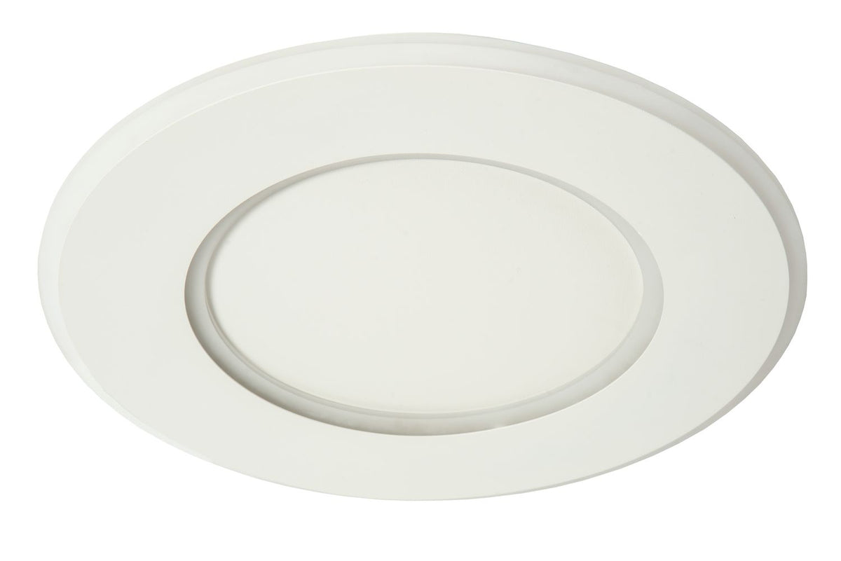 Luminaire éteint vu de dessous, diffuseur blanc et anneau en creux