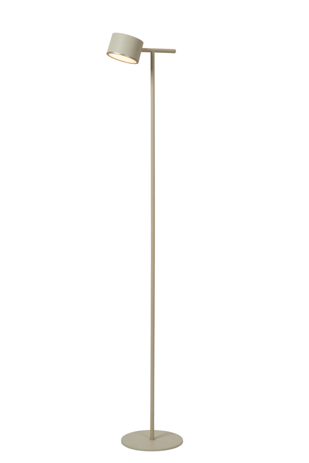 Vue légèrement décalée du luminaire sur fond blanc, montrant sa silhouette verticale épurée.