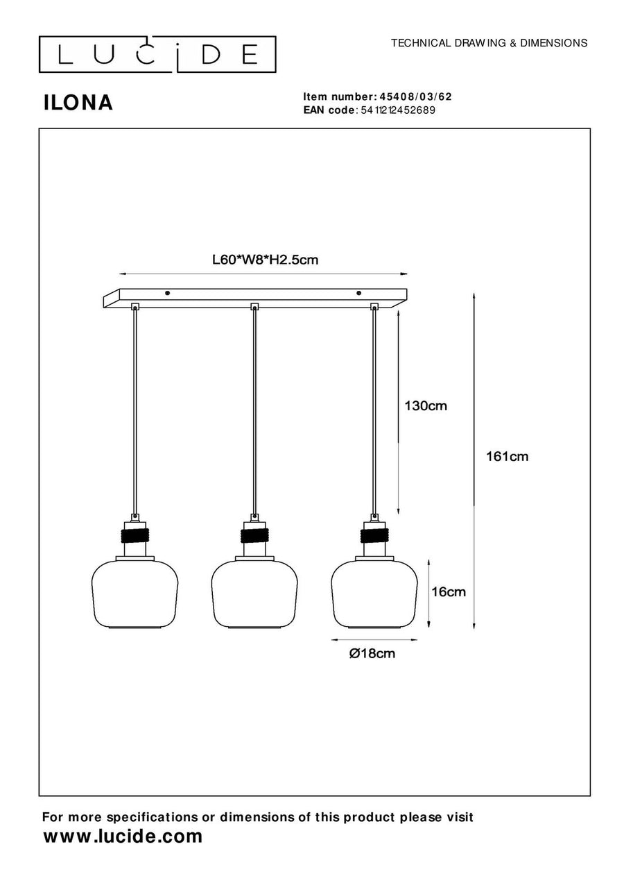 Suspension Ilona 3 lumières ambrée et noire, verre
