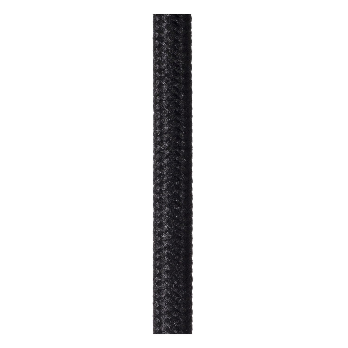 Détail vertical du câble textile noir tressé de la suspension