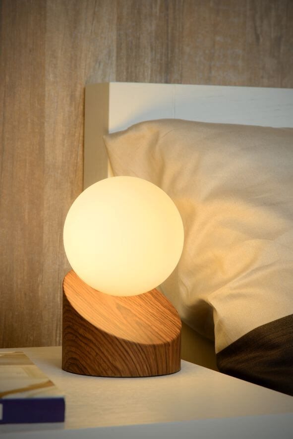Lampe à poser LEN bois et opale, verre
