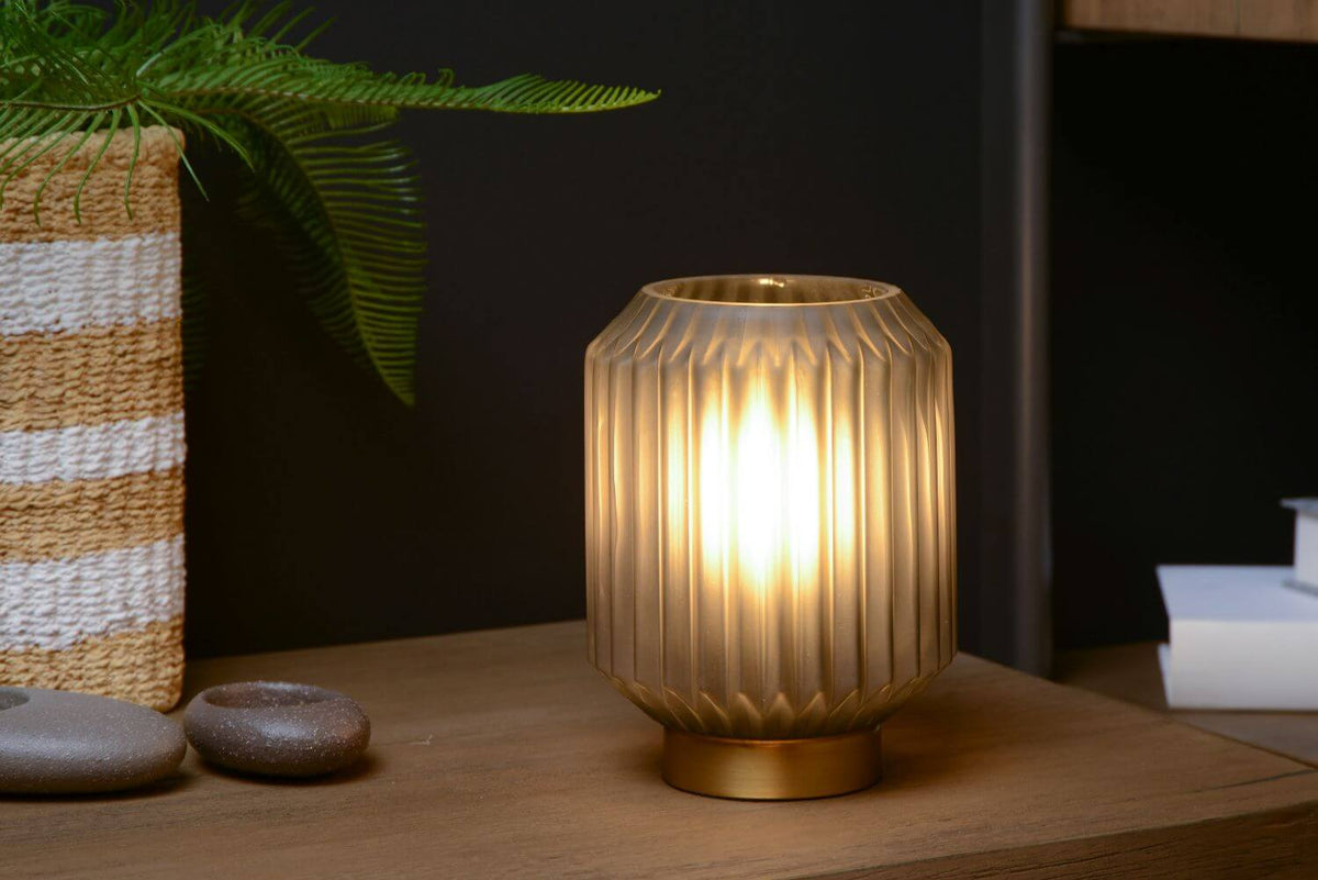 Lampe à poser Sueno grise et dorée mat, verre