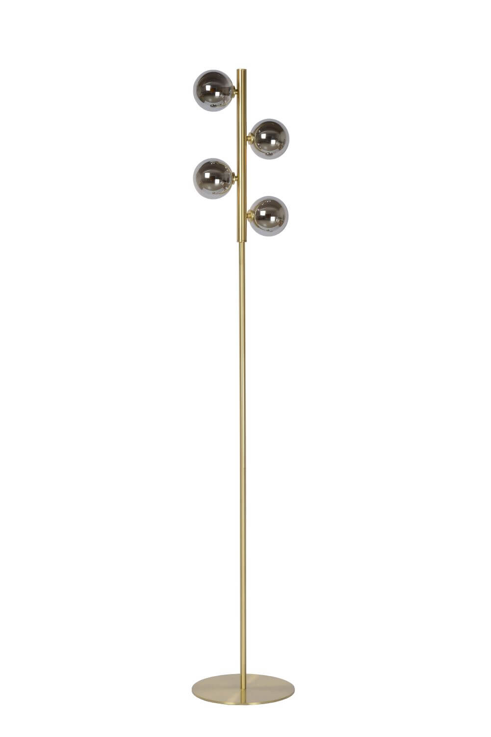Lampadaire Tycho 4 lumières doré mat et fumé, verre