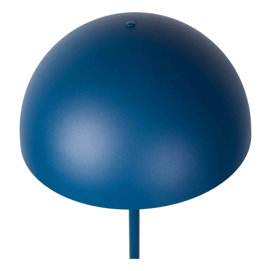 Détail rapproché de l'abat-jour dôme bleu vu de dessus, finition mate