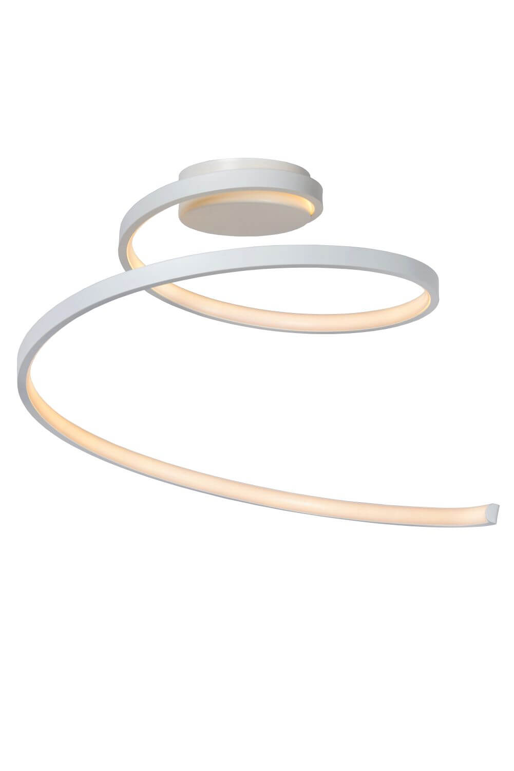 Vue de dessus du luminaire éteint, ruban blanc formant une spirale ouverte