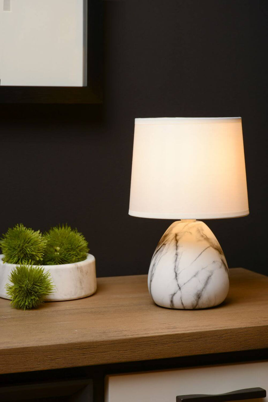 Lampe à poser Marmo blanche, lin