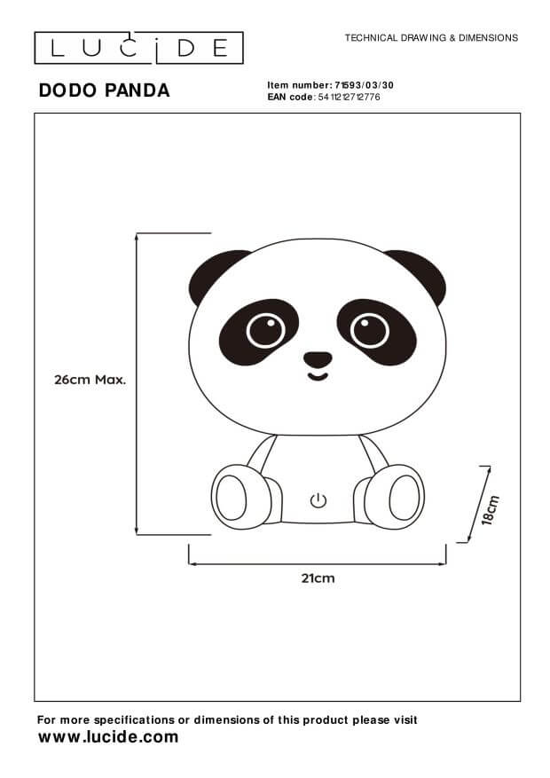 Lampe à poser Dodo Panda noire et blanche