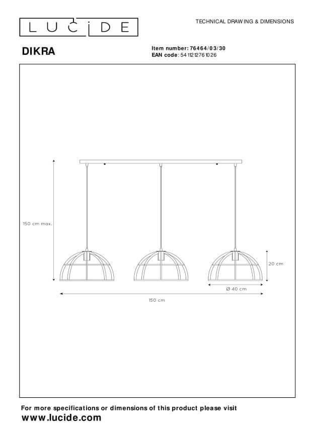 Suspension Dikra 3 lumières noire