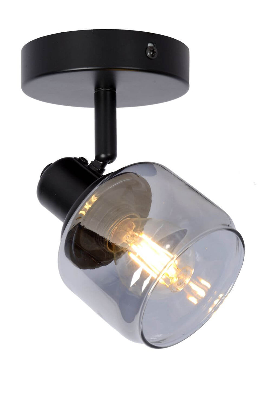 Produit seul sur fond blanc, abat-jour en verre fumé et douille noire