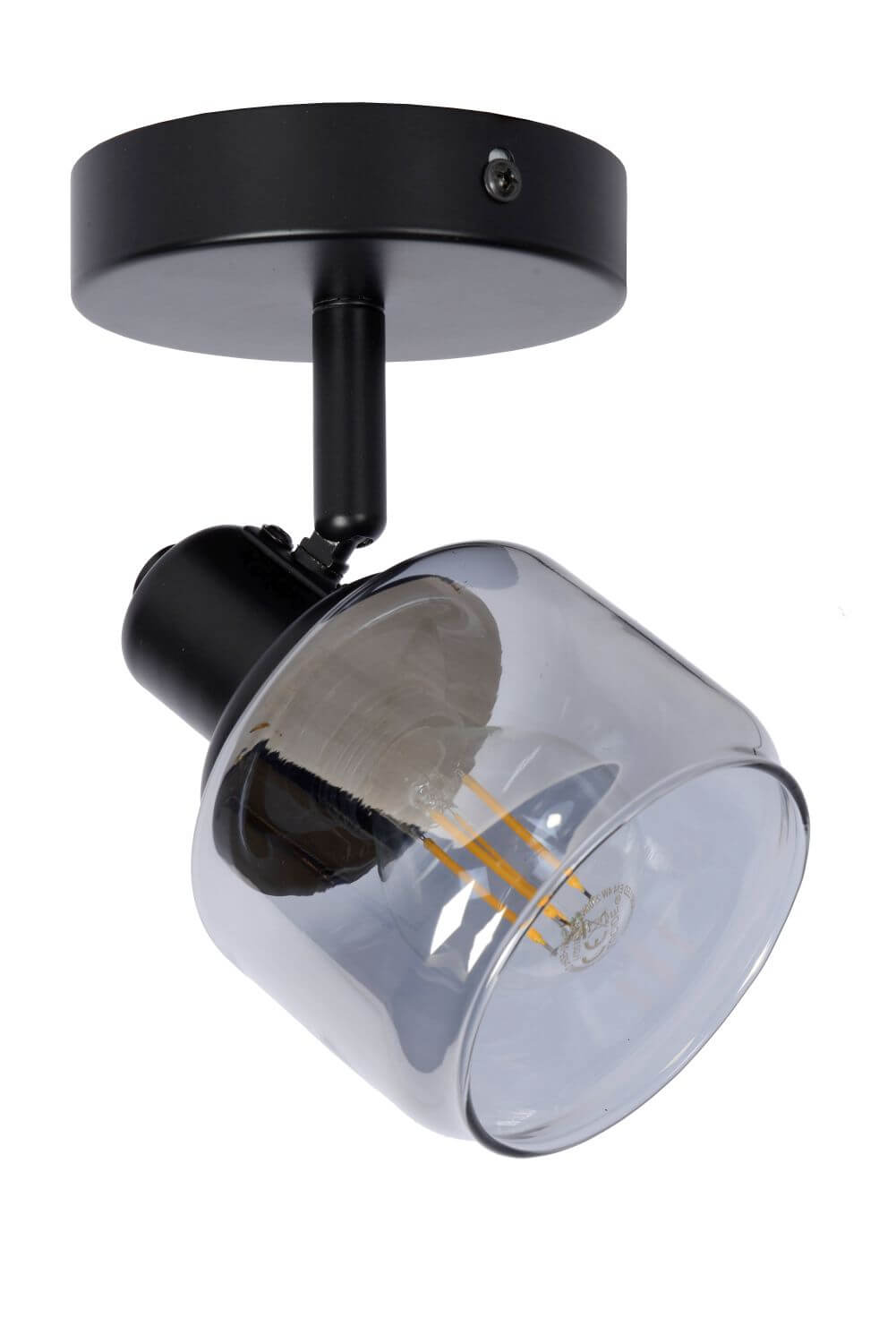 Détail du verre fumé transparent laissant apparaître l'ampoule à filament allumée