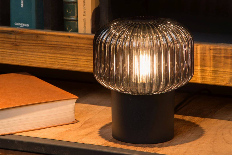Lampe à poser Jany noire et fumée, verre