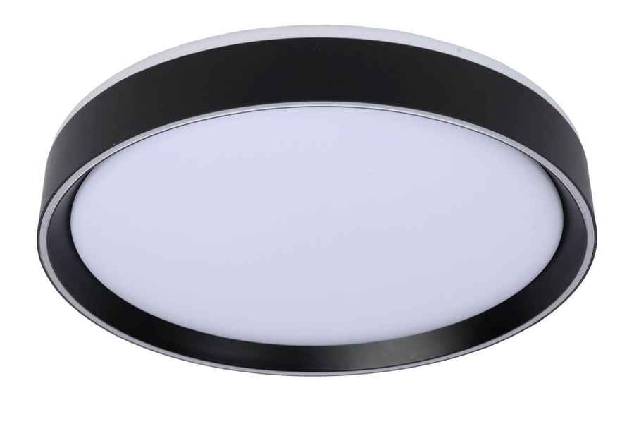 Diffuseur blanc opalin allumé, contour noir et finition dorée bien visibles