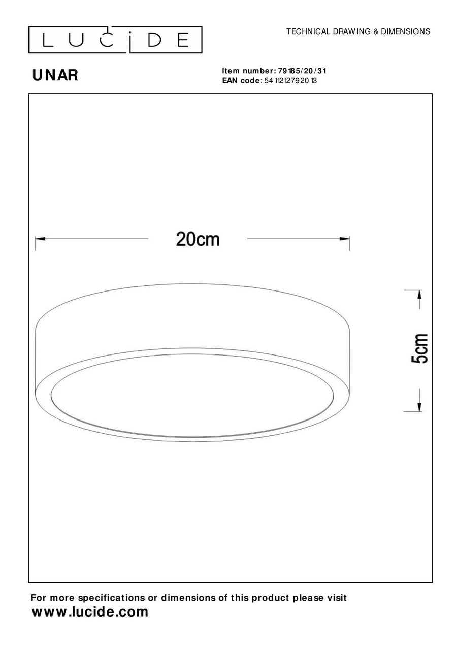 Plafonnier Unar blanc, Ø 20 cm