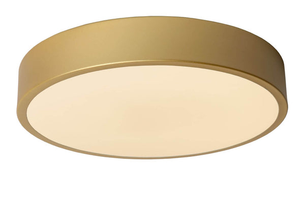 Plafonnier Unar doré mat et opale, Ø 30 cm