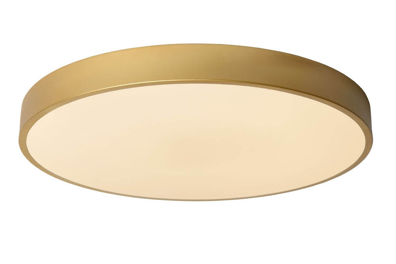 Plafonnier Unar doré mat et opale, Ø 50 cm