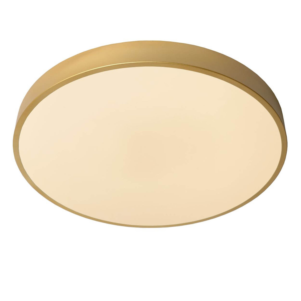 Plafonnier Unar doré mat et opale, Ø 50 cm