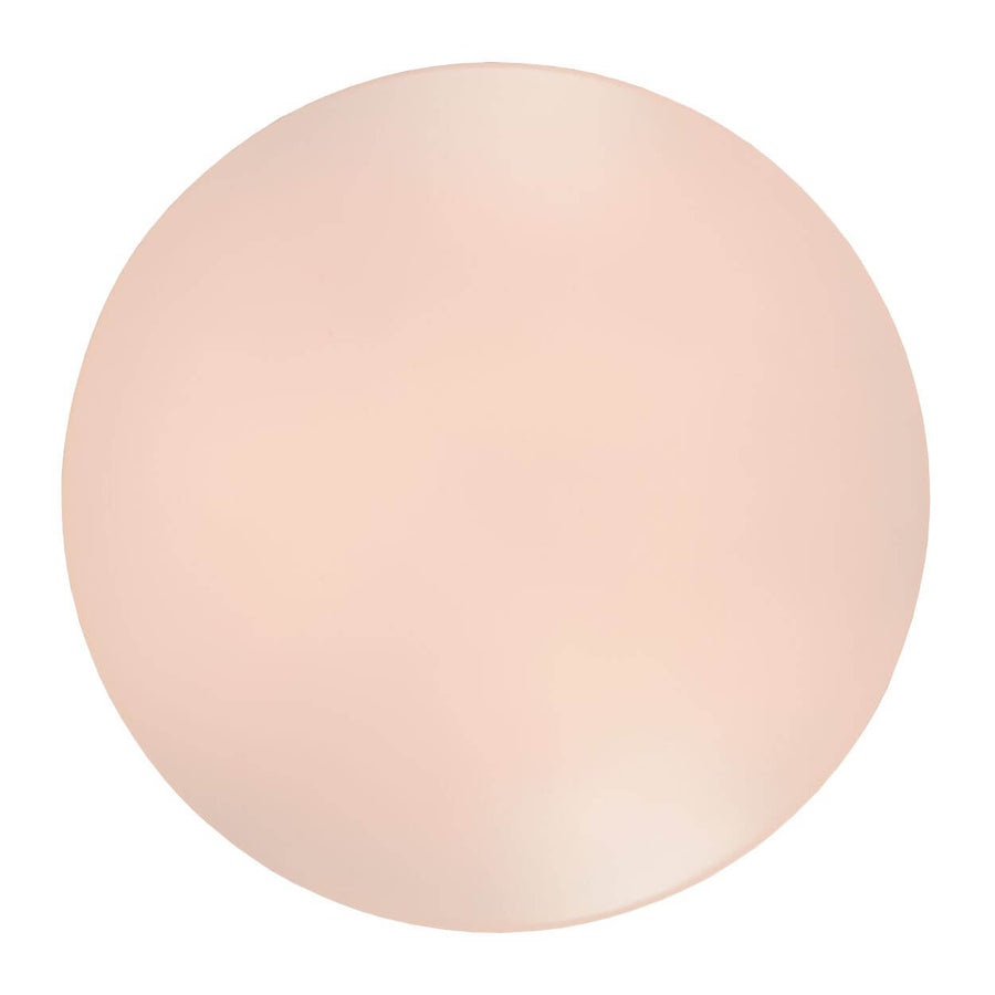 Diffuseur circulaire opale vu de dessous, lumière chaude allumée sur fond blanc