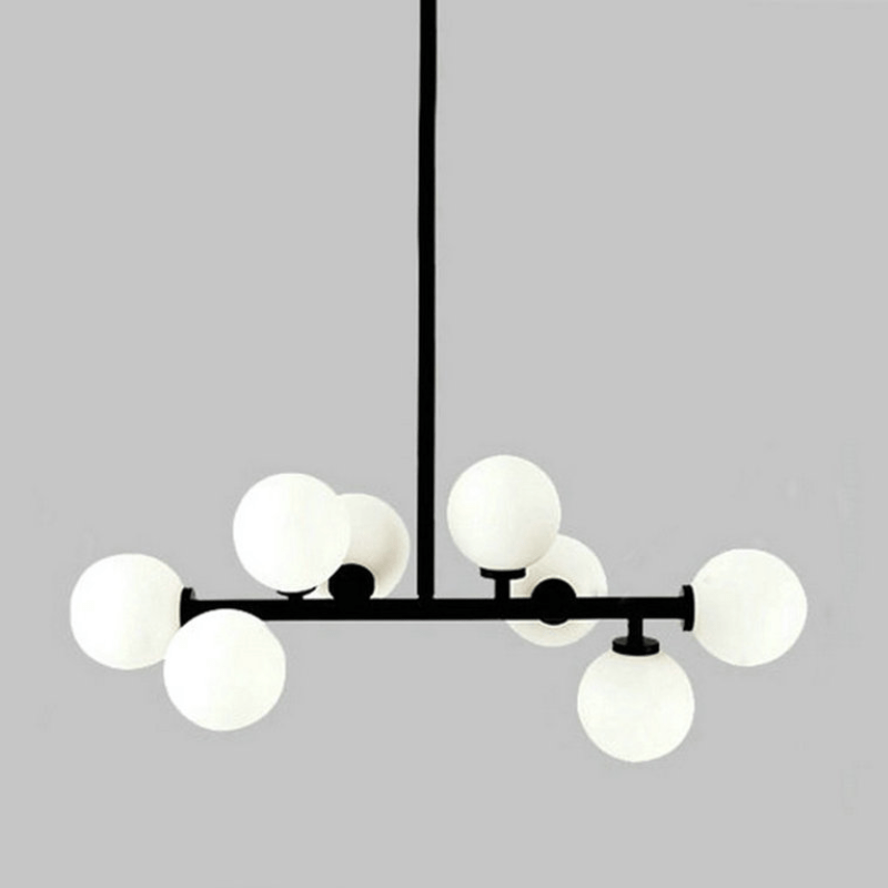 Vue produit sur fond gris avec structure noire et globes blancs