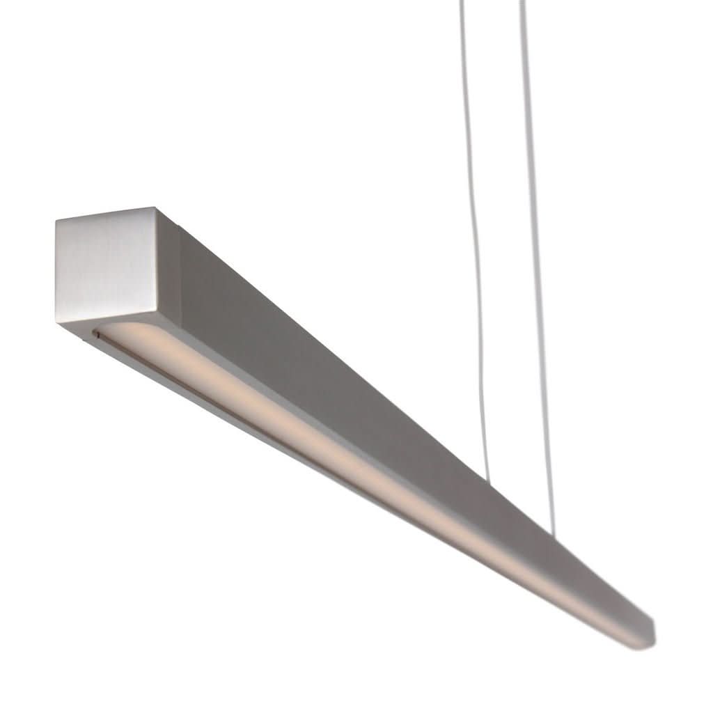 Détail de l'extrémité et du diffuseur LED du luminaire suspendu gris