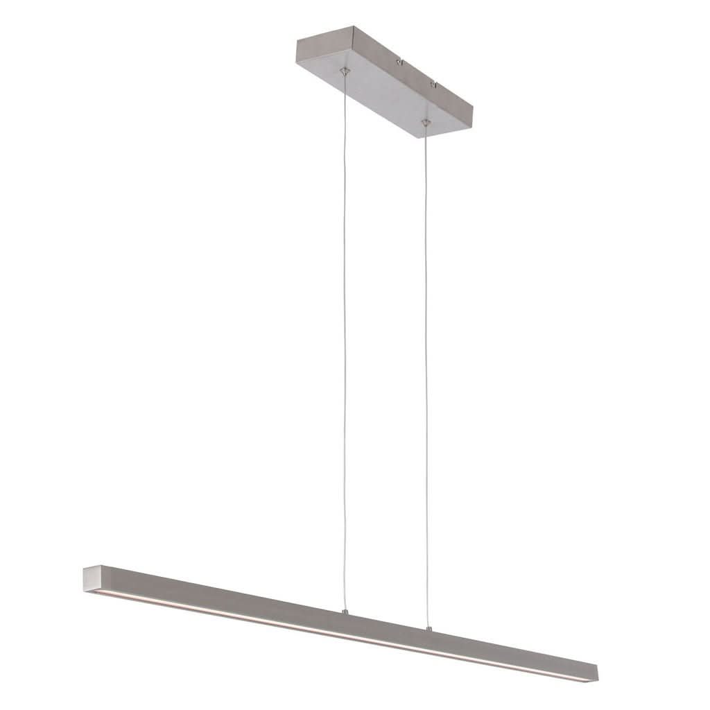 Luminaire suspendu linéaire en acier gris avec câbles, vue sur fond blanc