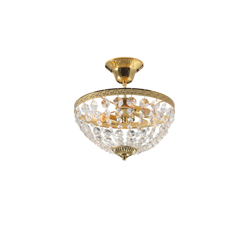 Plafonnier Hanaskog 2 lumières doré et cristal 30 cm