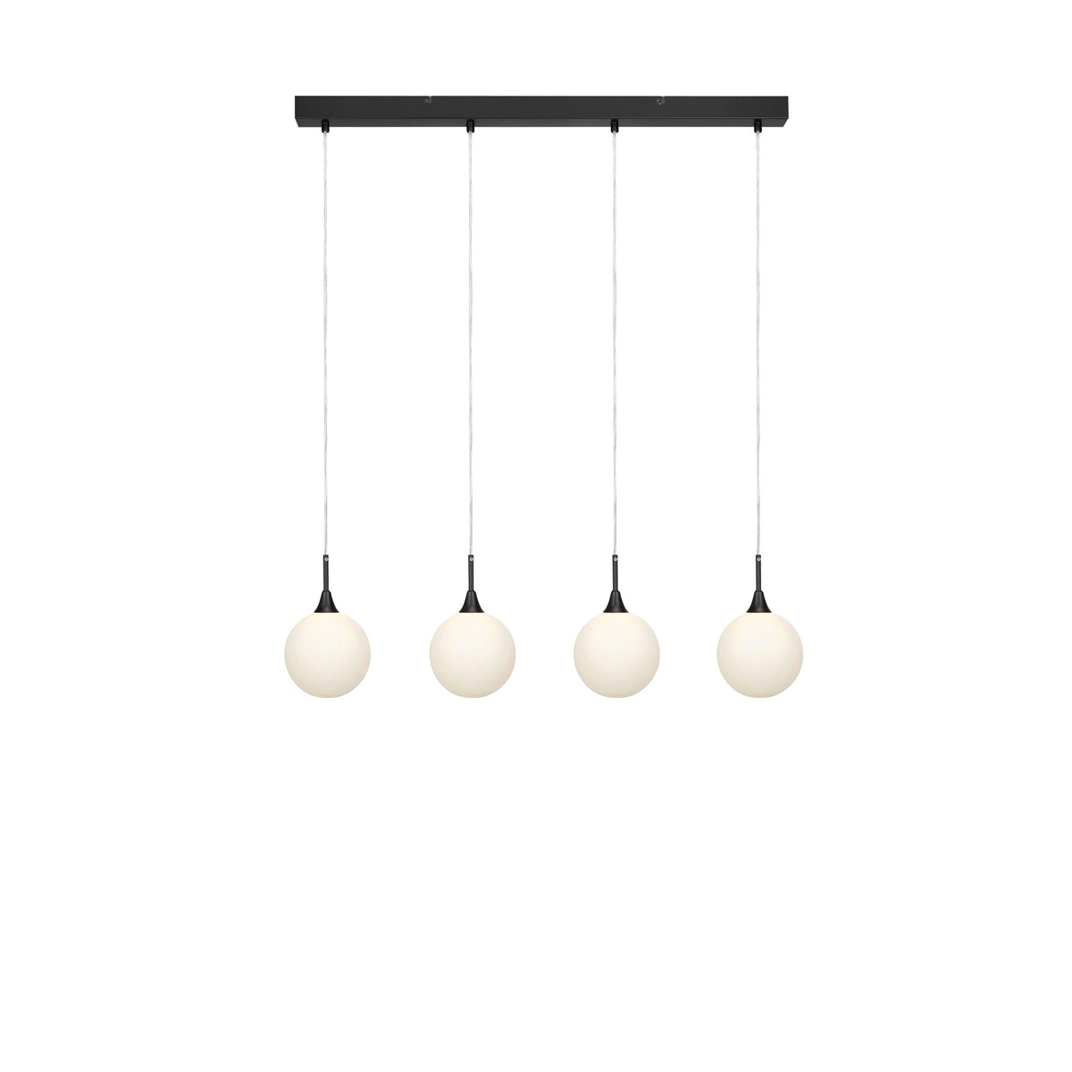 Suspension Quattro XL 4 lumières noire et verre blanc