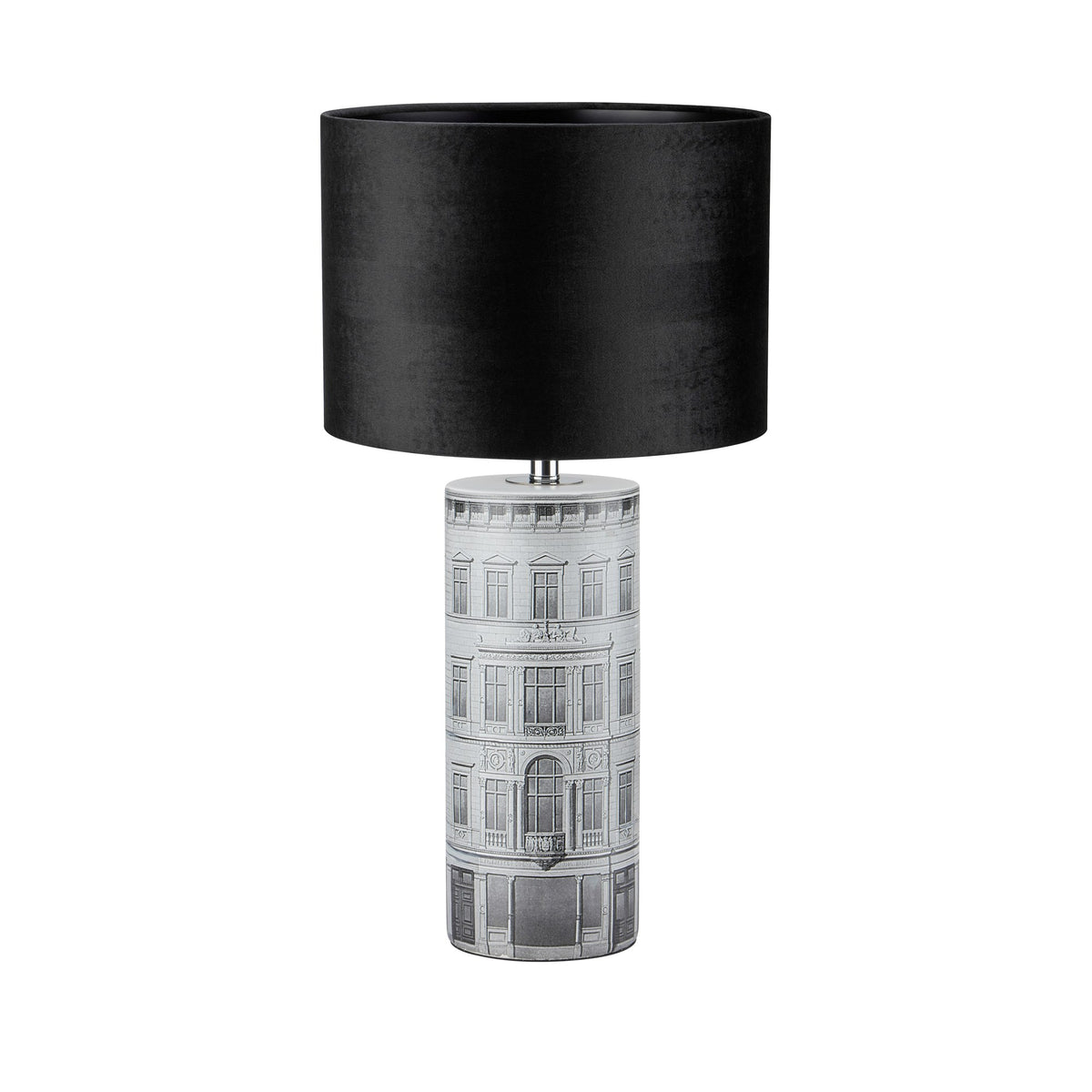 Lampe à poser Ichi en céramique grise et noire, abat-jour en velours