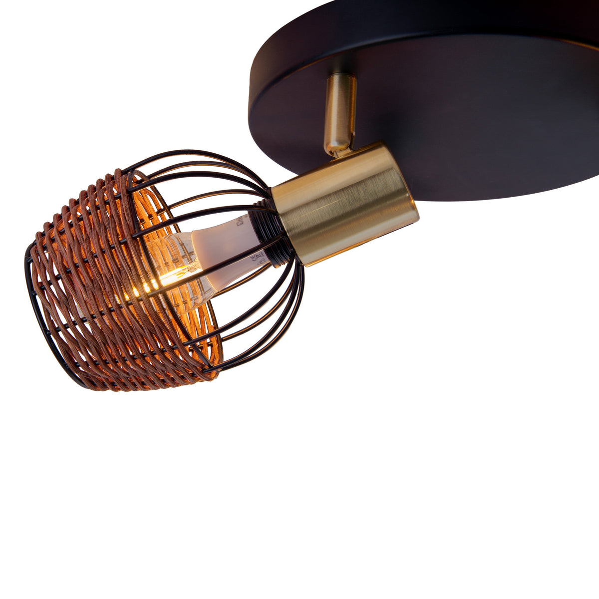Plafonnier Corbis noir, rotin, Ø 38 cm