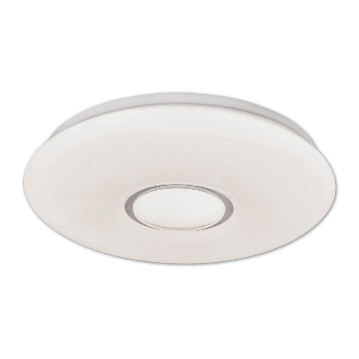 Luminaire rond blanc de face avec diffuseur central et finition lisse