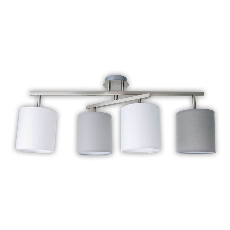 Photo produit sur fond blanc du plafonnier quatre lumières et ses abat-jours cylindriques