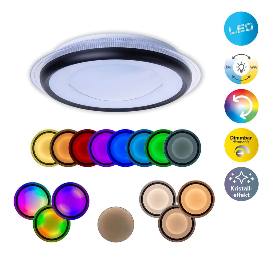 Visuel produit avec filtres colorés, icônes LED, variateur et effet cristal