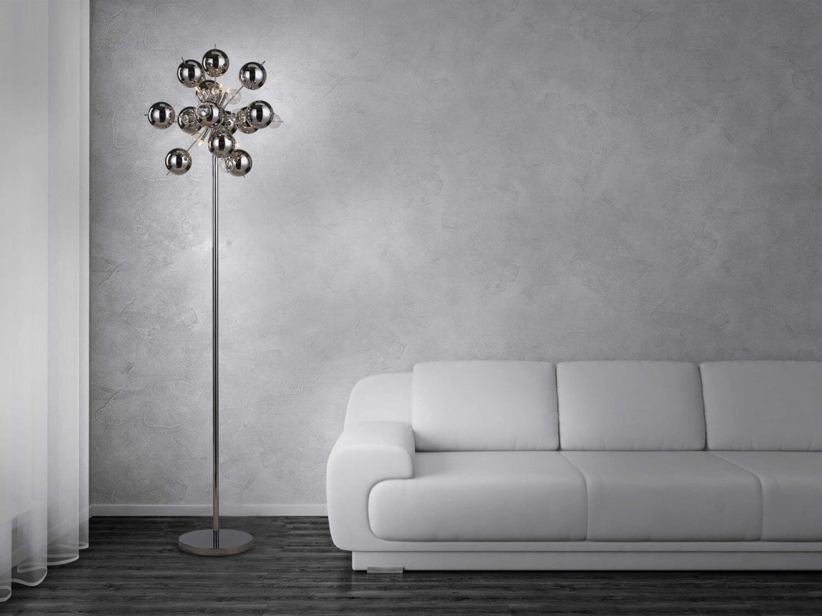 Lampadaire Explosion chromé, verre