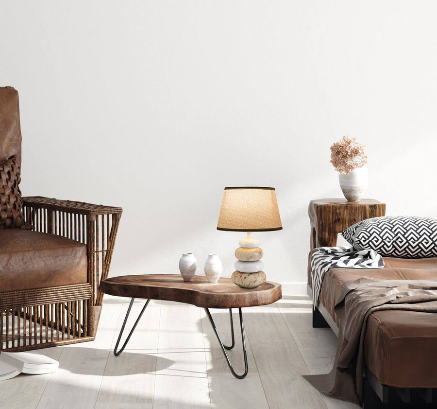 Lampe à poser Stoney marron, tissu (3179314)