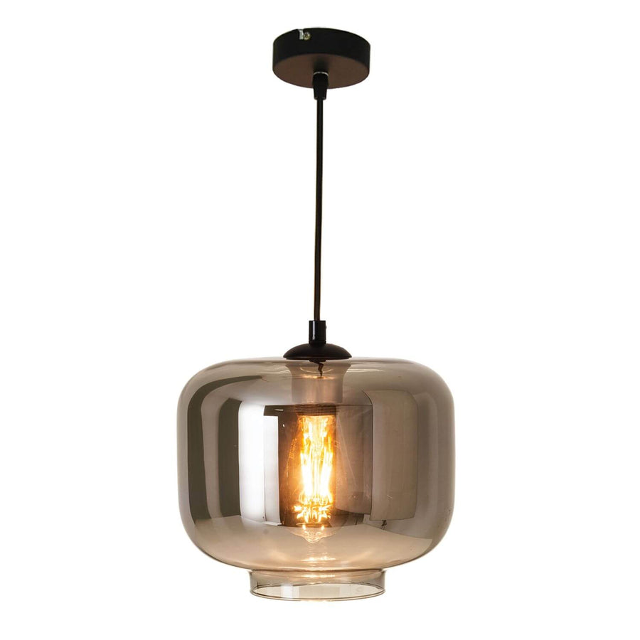 Suspension en verre fumé et finition anthracite, vue de face sur fond blanc