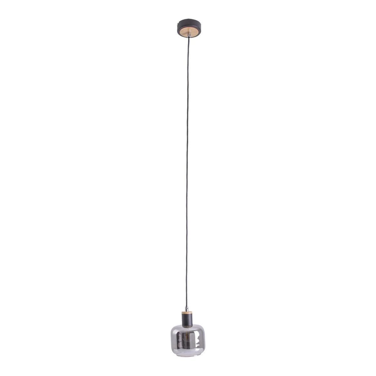 Suspension noire et verre fumé, vue de face sur fond blanc