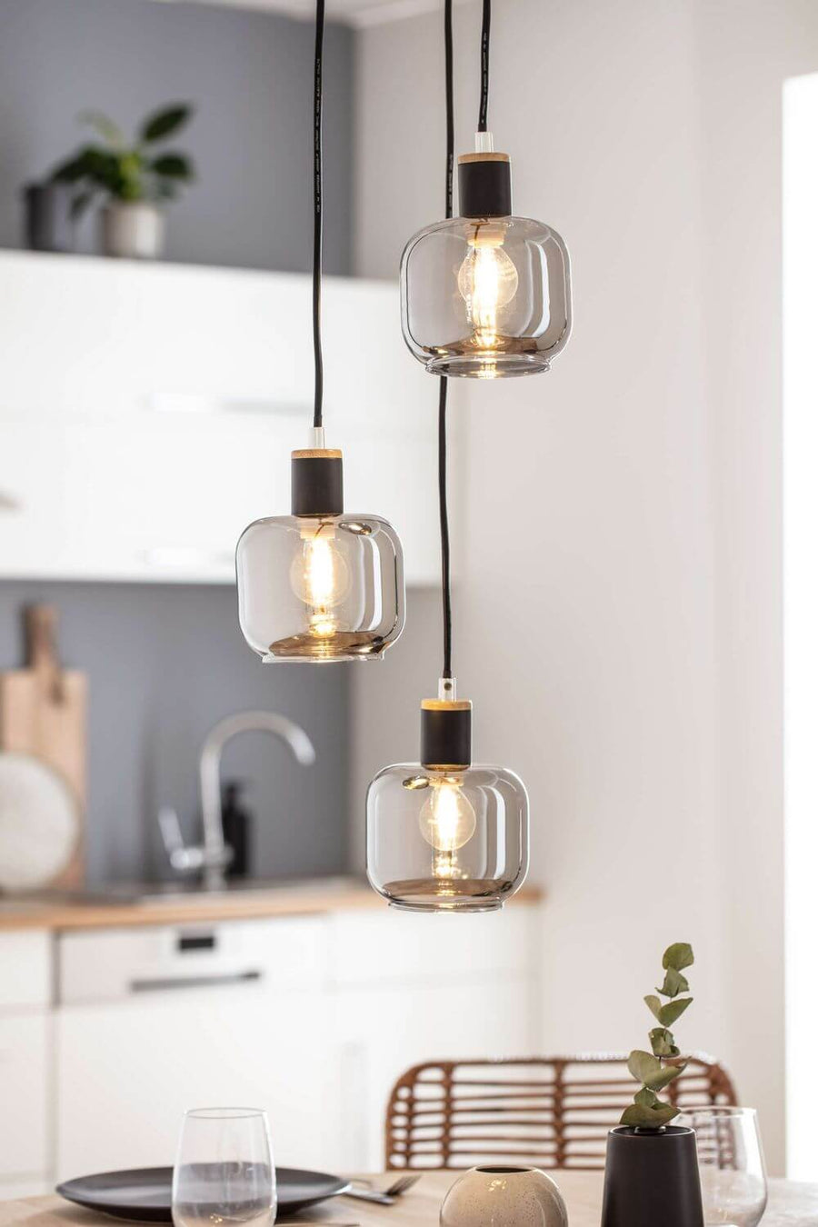 Suspension Fumoso noire, verre, H 120 cm (6116722)