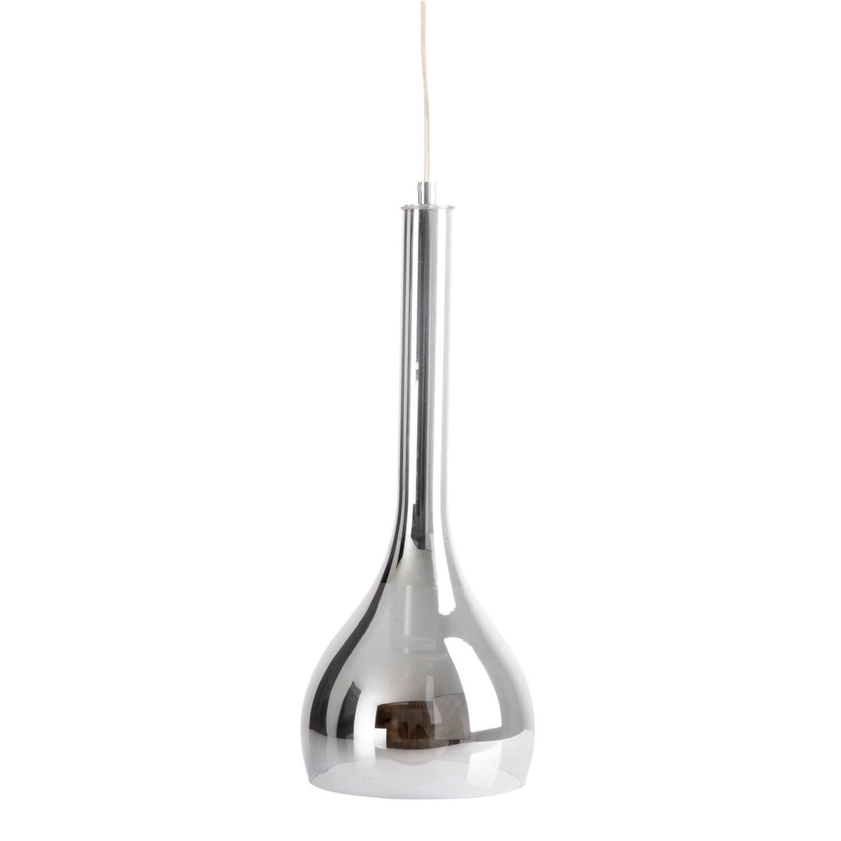 Suspension en verre fumé anthracite, forme goutte, présentée seule sur fond blanc
