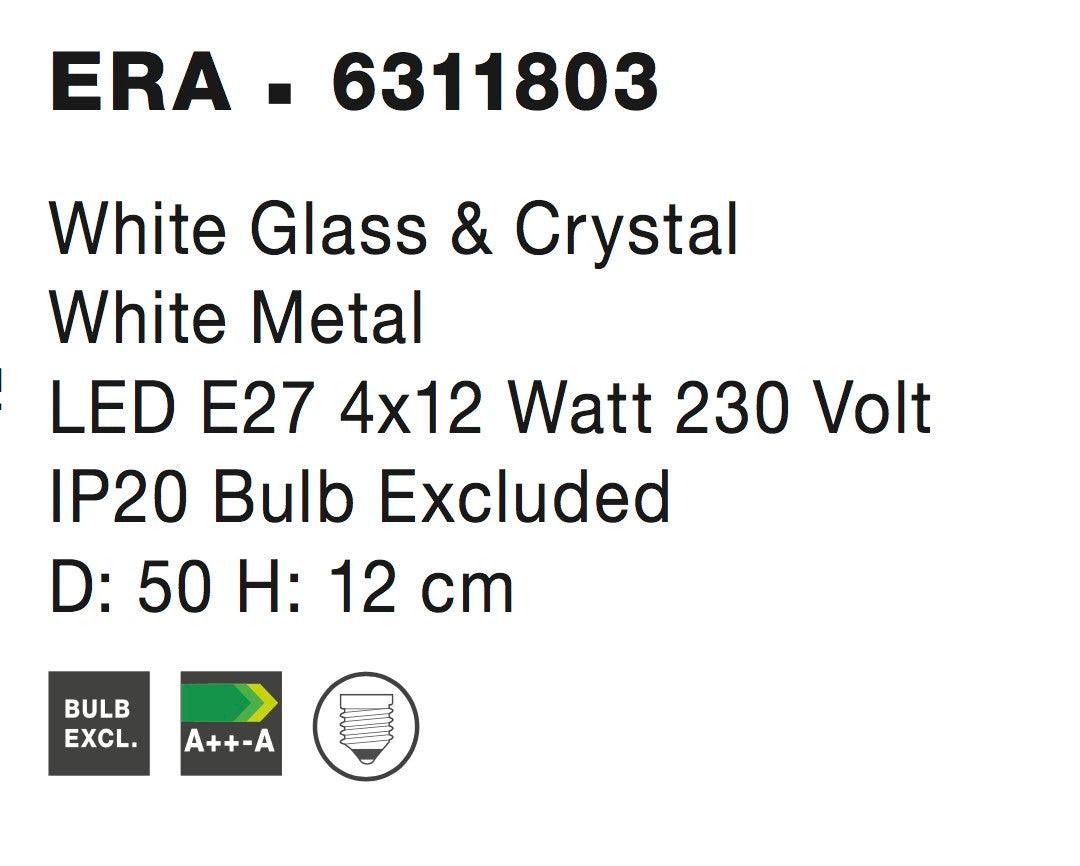 Plafonnier ERA 4 lumières blanc, cristal
