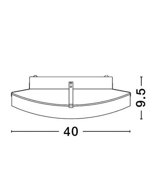 Dessin technique coté du plafonnier indiquant un diamètre de 40 cm et une hauteur de 9,5 cm