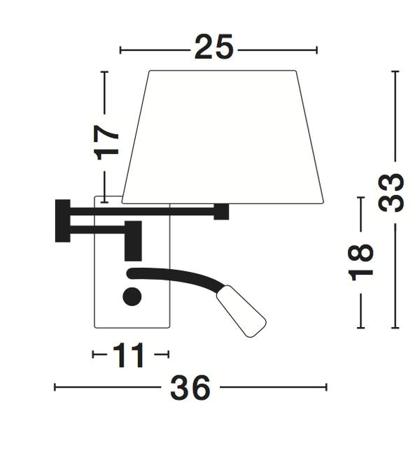 Schéma de dimensions du luminaire mural avec les cotes en centimètres