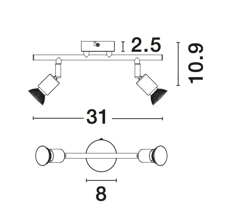 Schéma de dimensions du plafonnier : largeur 31 cm, hauteur 10,9 cm.