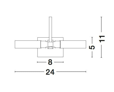 Schéma coté du luminaire : largeur 24 cm, hauteur 11 cm, entraxe 8 cm
