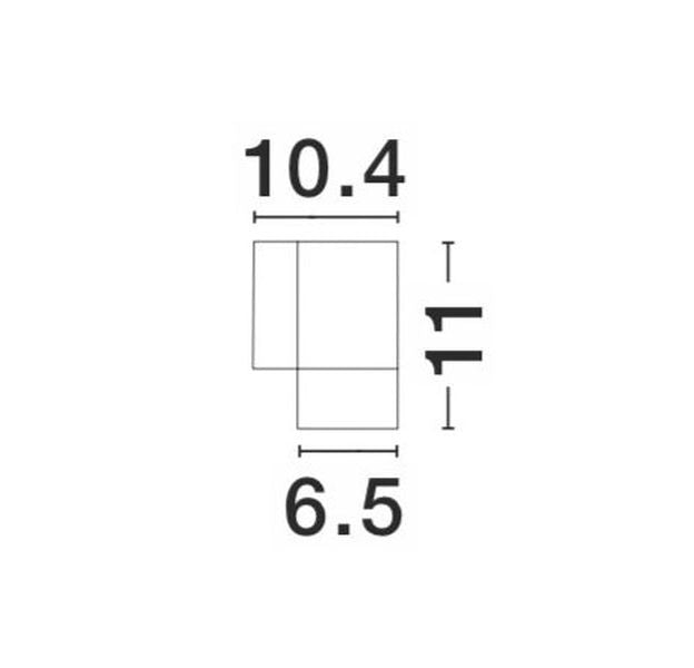 Schéma de dimensions de l'applique : largeur 10,4 cm, hauteur 11 cm, profondeur 6,5 cm
