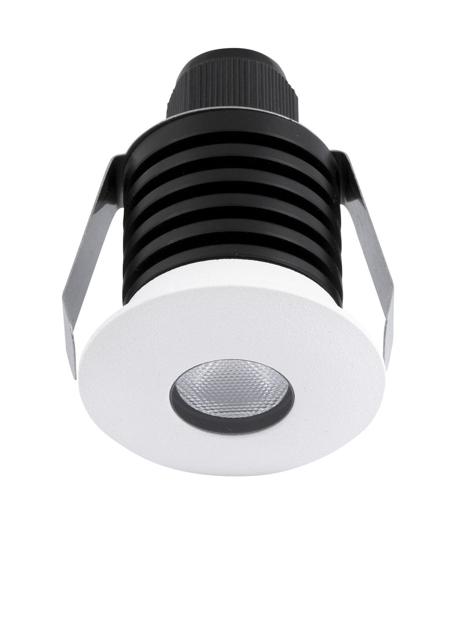 Vue de face du spot encastrable blanc rond avec clips de fixation