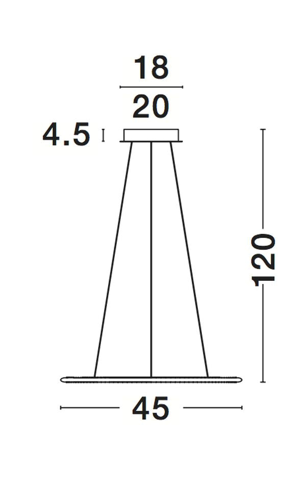Schéma coté du luminaire indiquant une hauteur de 120 cm et un diamètre de 45 cm